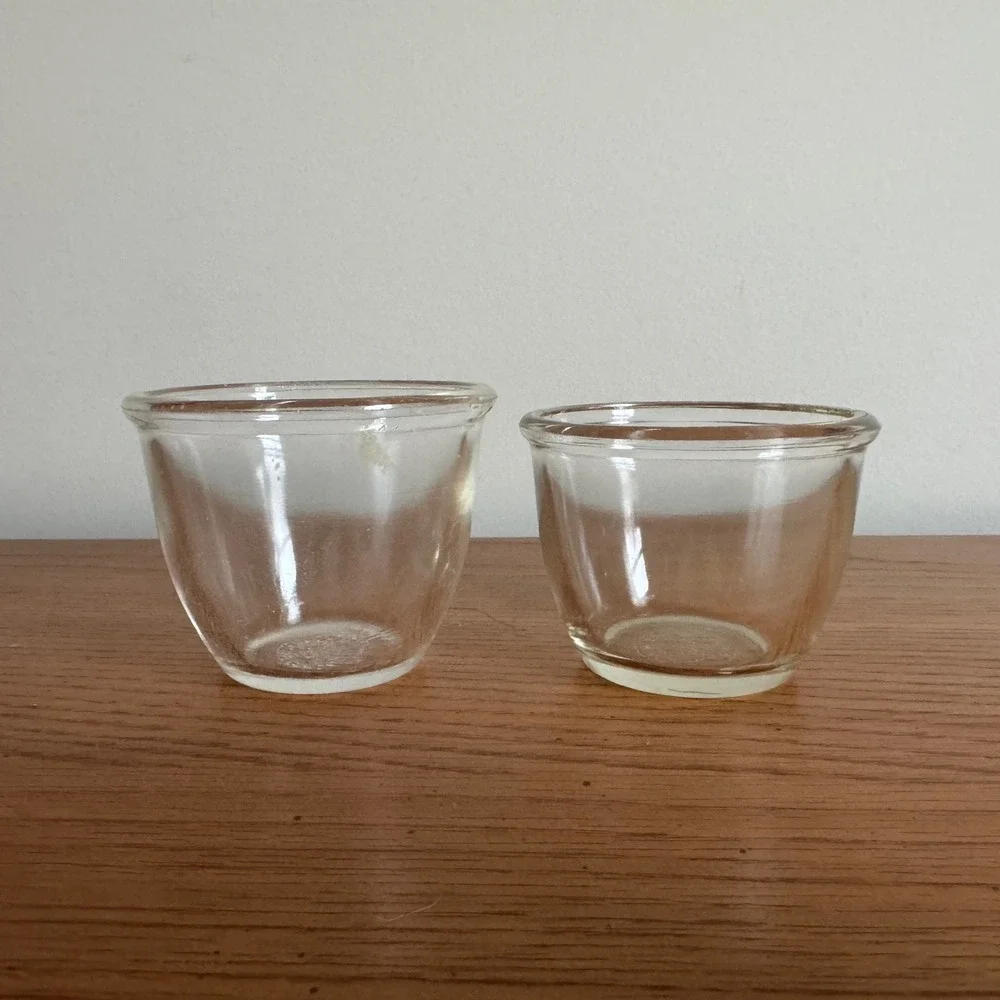Pyrex Glass Ramekins 2 pc Clear Baking Dish‎ Custard Cups Vintage 1926-1950s